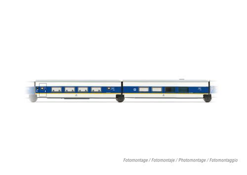 Arnold HN4464 RENFE 2er-Set Talgo 200 1st BR + Barwagen weiss/blau mit gelben Streifen Ep.V